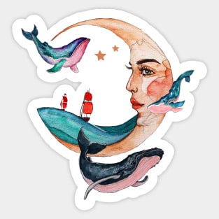 Ocean Moon and whales Sticker